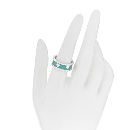 Tiffany Sterling Silver Enamel Heart Band Ring 57 8 2 of 4