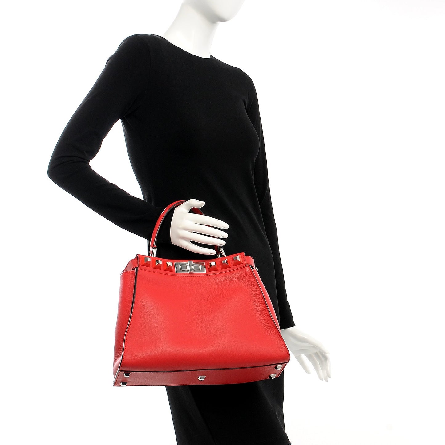 Vitello Seta Studded Medium Peekaboo Iconic Satchel Fiamma