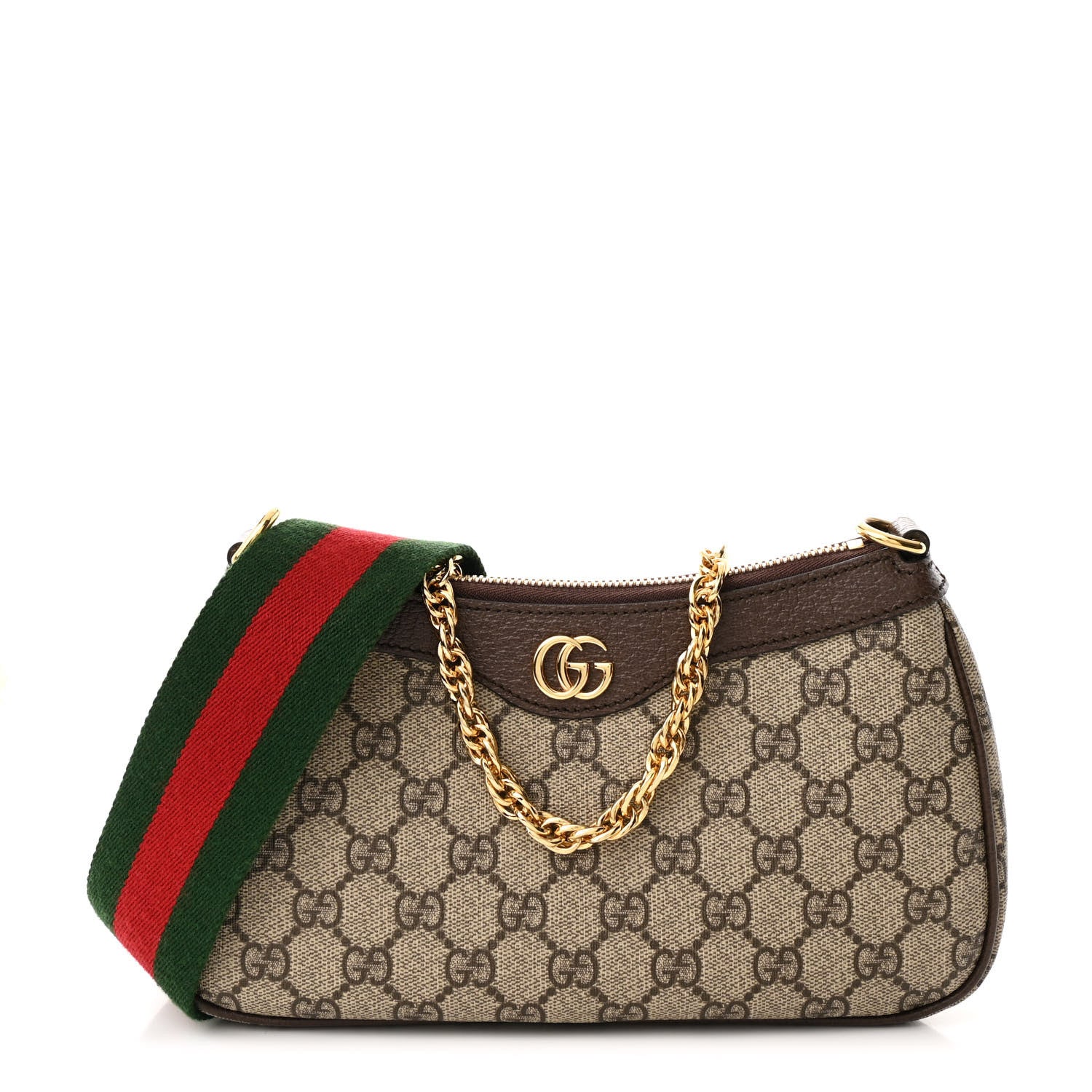 Gucci GG Supreme Monogram Textured Dollar Calfskin Web Small Ophidia GG Handbag Beige Ebony New Acero 1 of 11