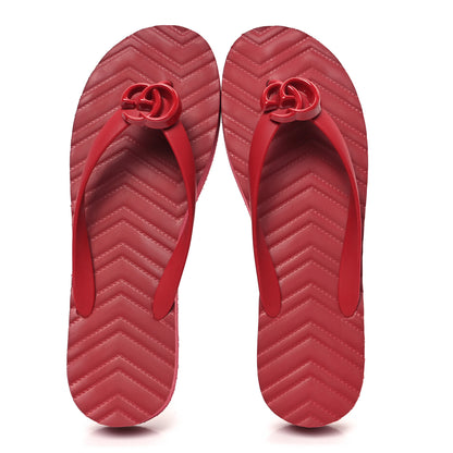 Gucci Rubber Chevron Womens GG Thong Sandals 40 Red 2 of 9
