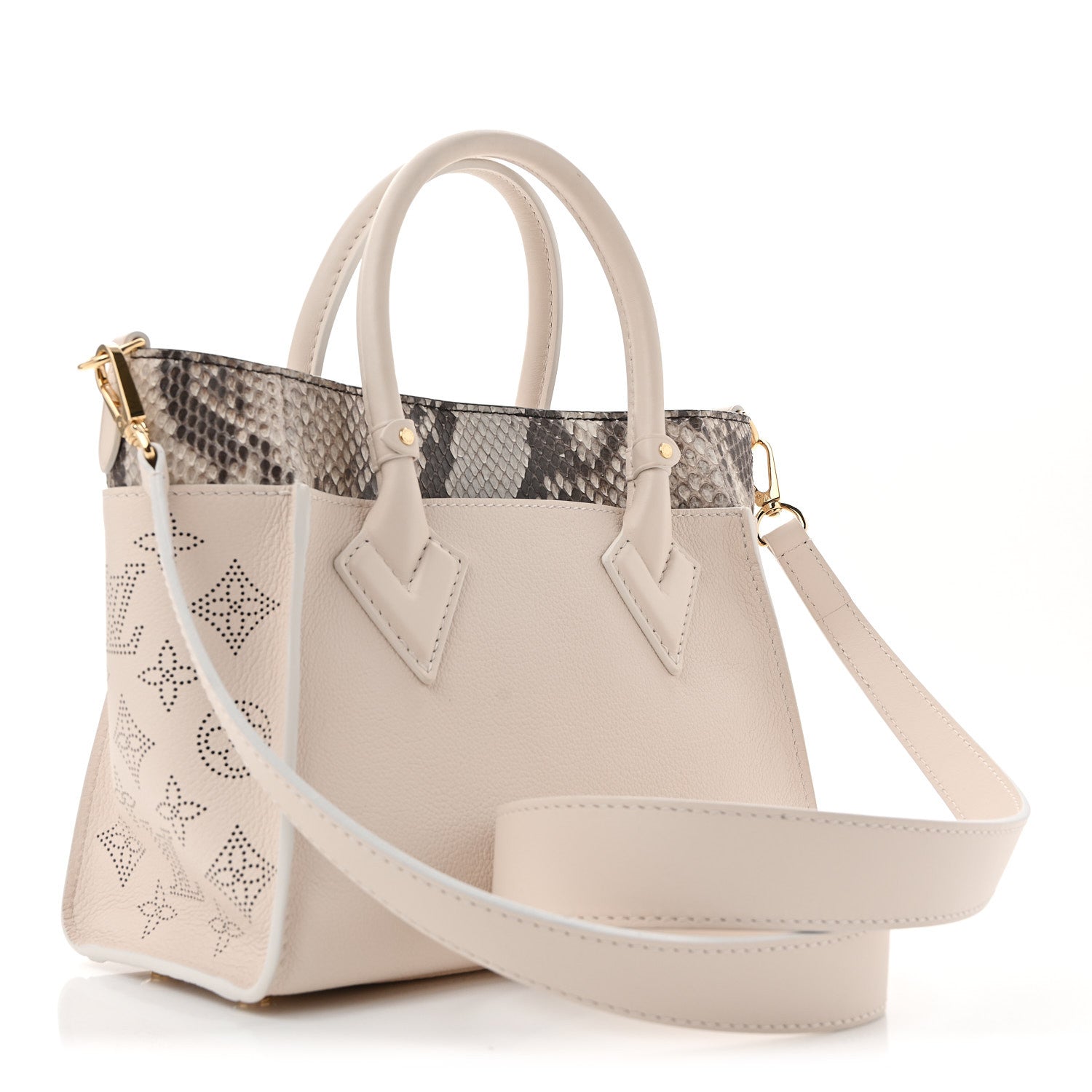 Louis Vuitton Calfskin Karung Snakeskin Mahina On My Side PM Quartz White 3 of 14