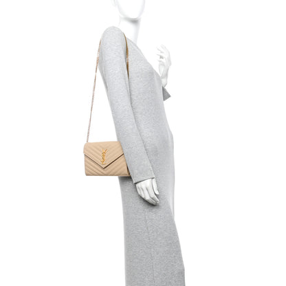 Saint Laurent Grain De Poudre Matelasse Chevron Cassandre Chain Wallet Nude Powder 2 of 13