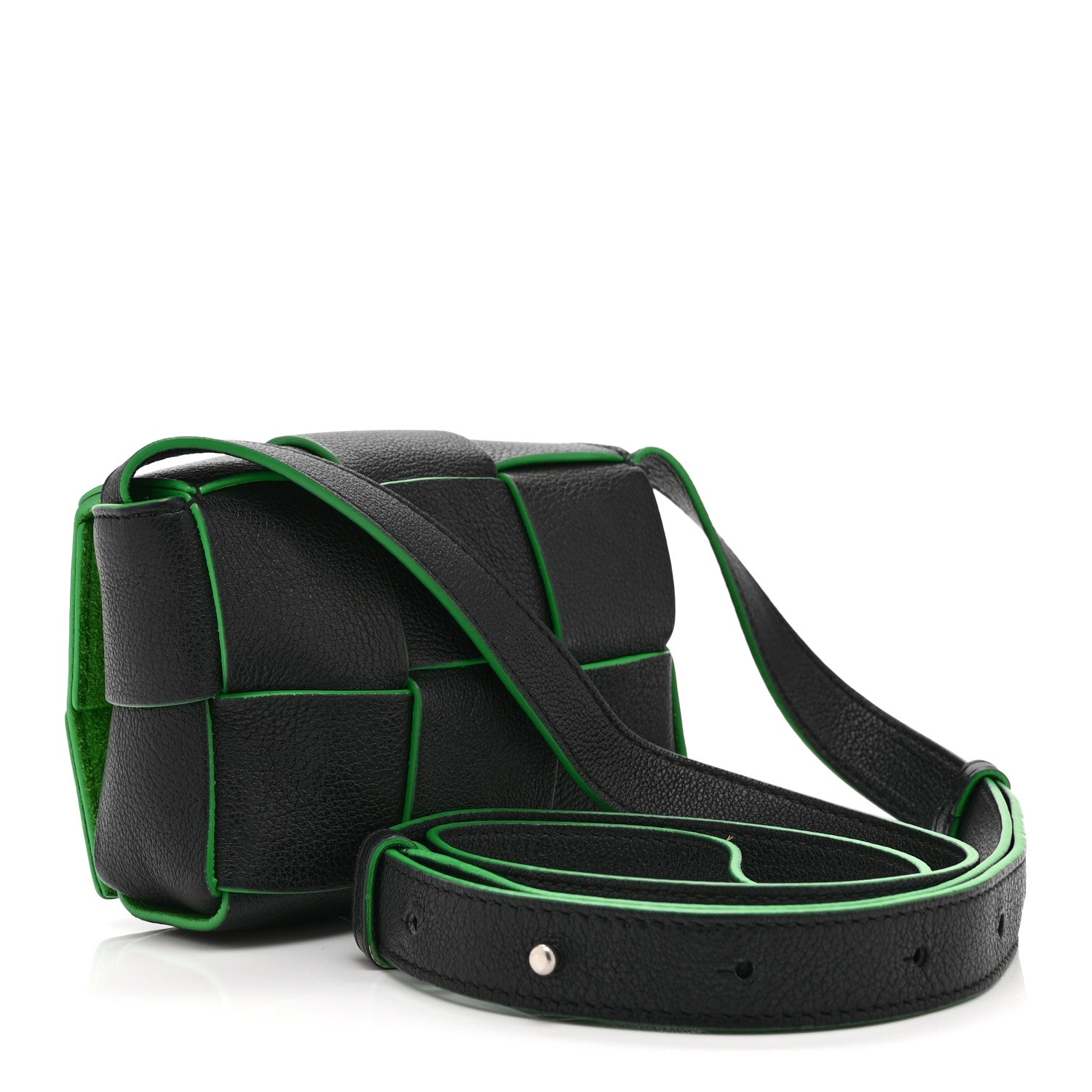 Bottega Veneta Lambskin Maxi Intreccio Candy Cassette Crossbody Bag Black Green 3 of 9