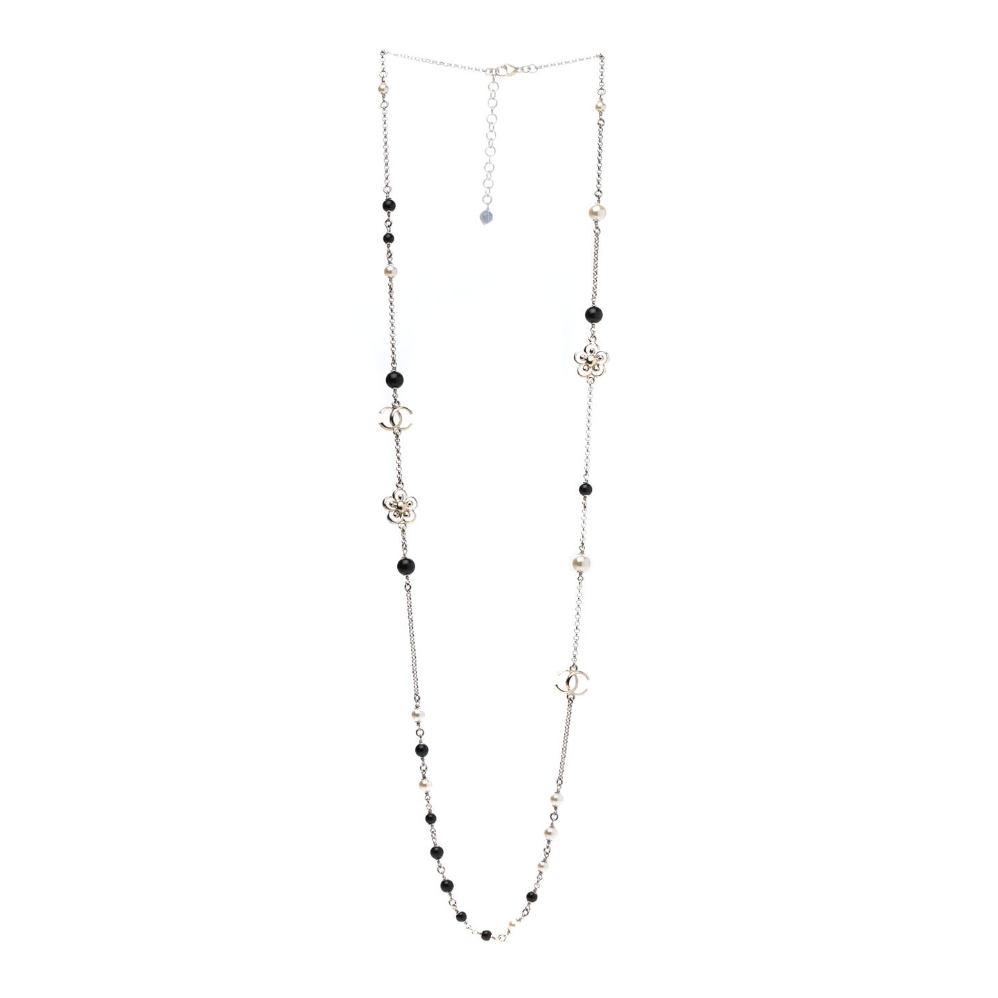 Pearl Crystal Flower CC Necklace Gold Black