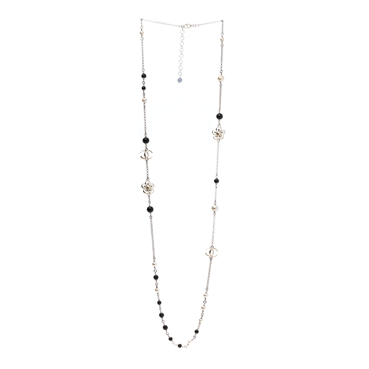 Chanel Pearl Crystal Flower CC Necklace Gold Black 3 of 7