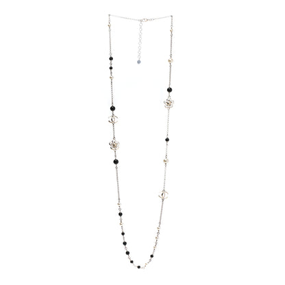 Chanel Pearl Crystal Flower CC Necklace Gold Black 3 of 7