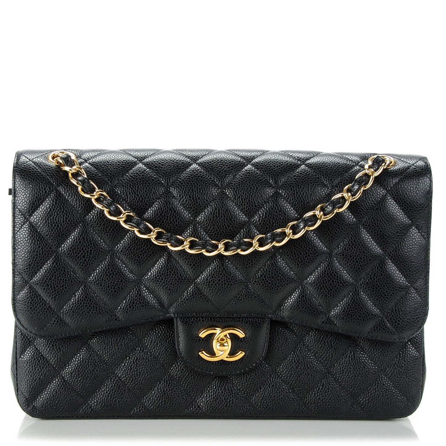 Caviar Quilted Jumbo Double Flap Black