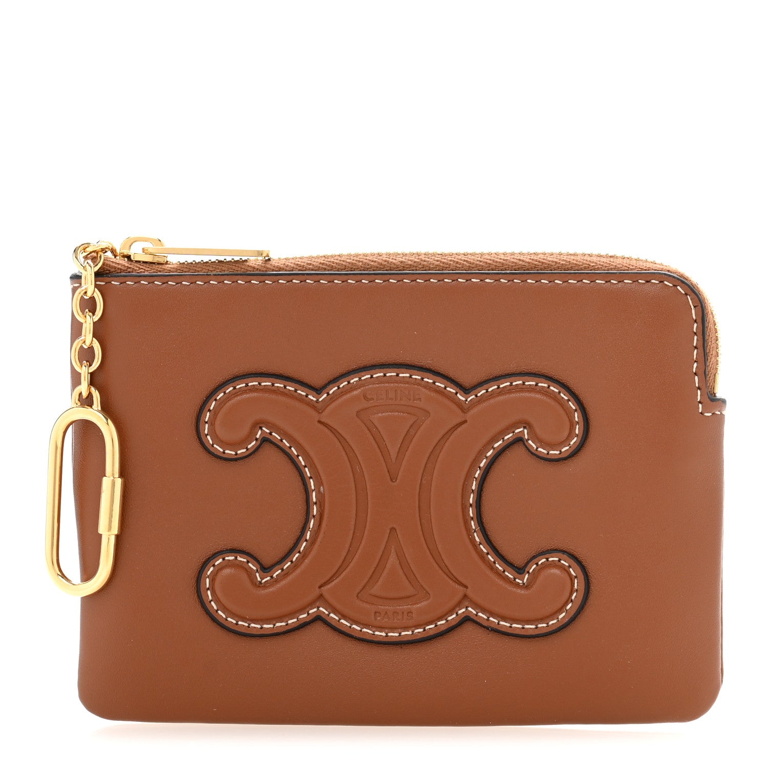 Celine Smooth Calfskin Cuir Triomphe Coin and Card Pouch With Hook Tan 1 of 10