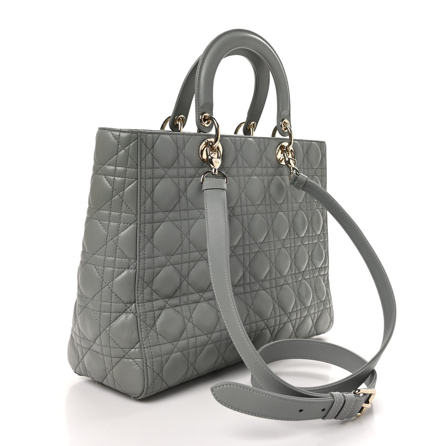 Lambskin Cannage Large Lady Dior Stone Grey