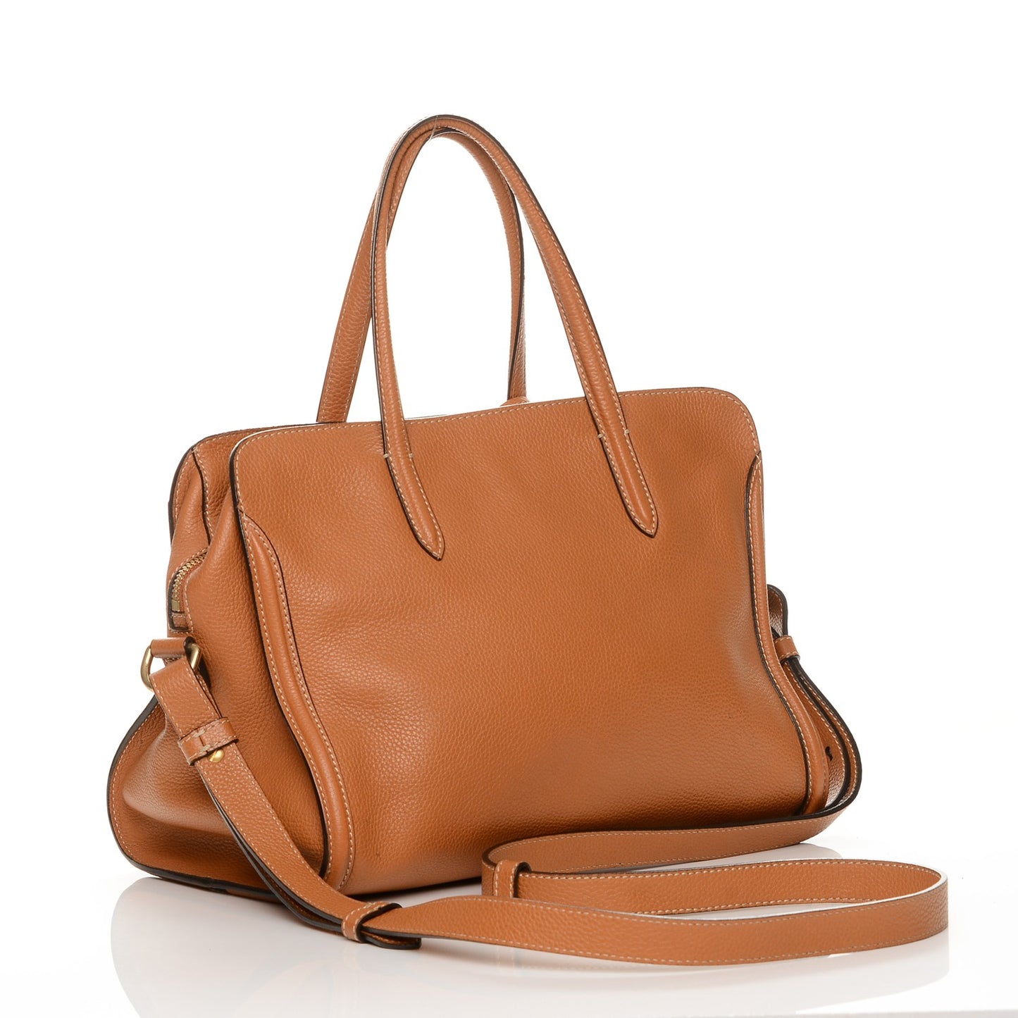 Pebbled Calfskin Small Skull Padlock Zip Around Tote Cognac