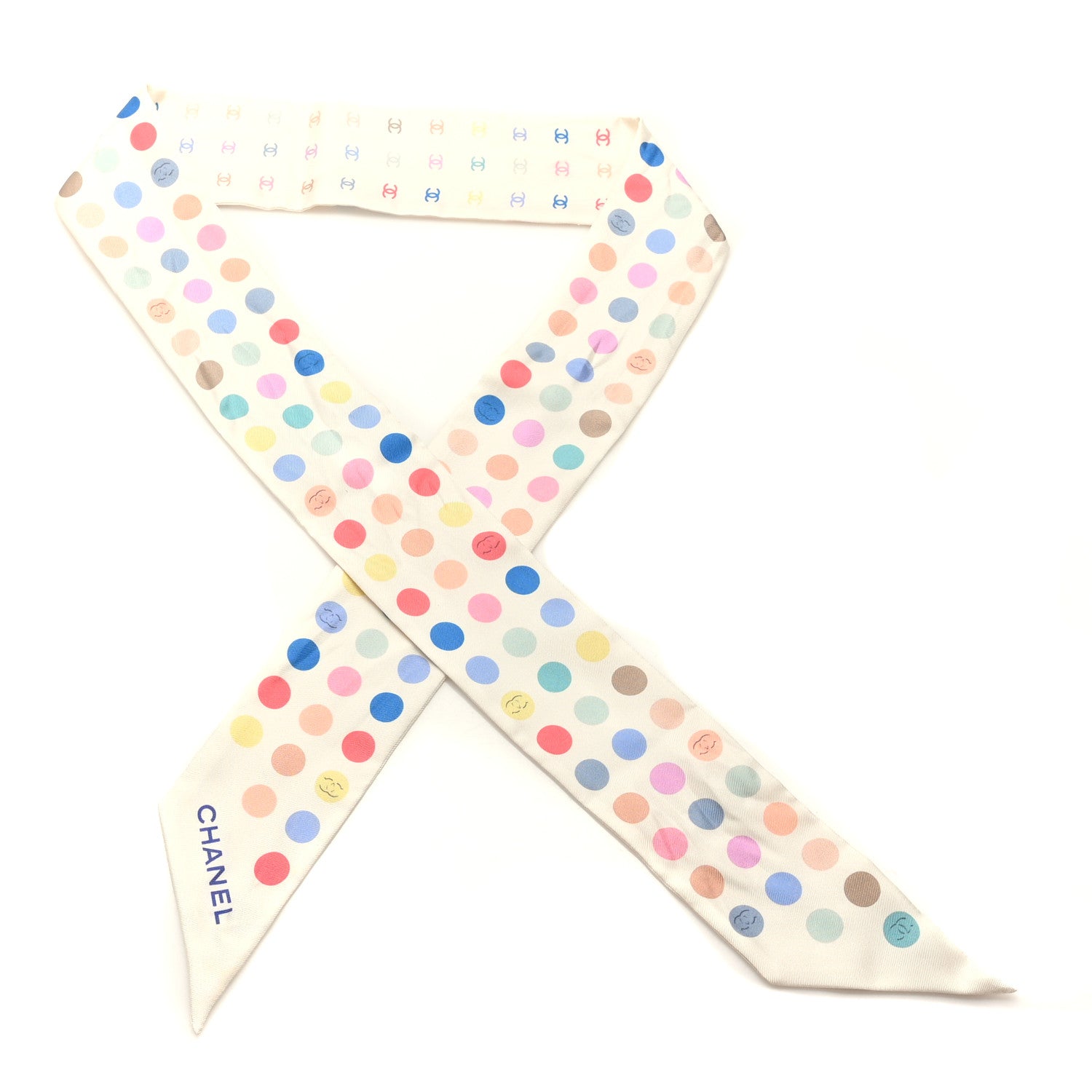 Chanel Silk Polka Dot CC Slim Bandeau Scarf Ivory Multicolor 1 of 3