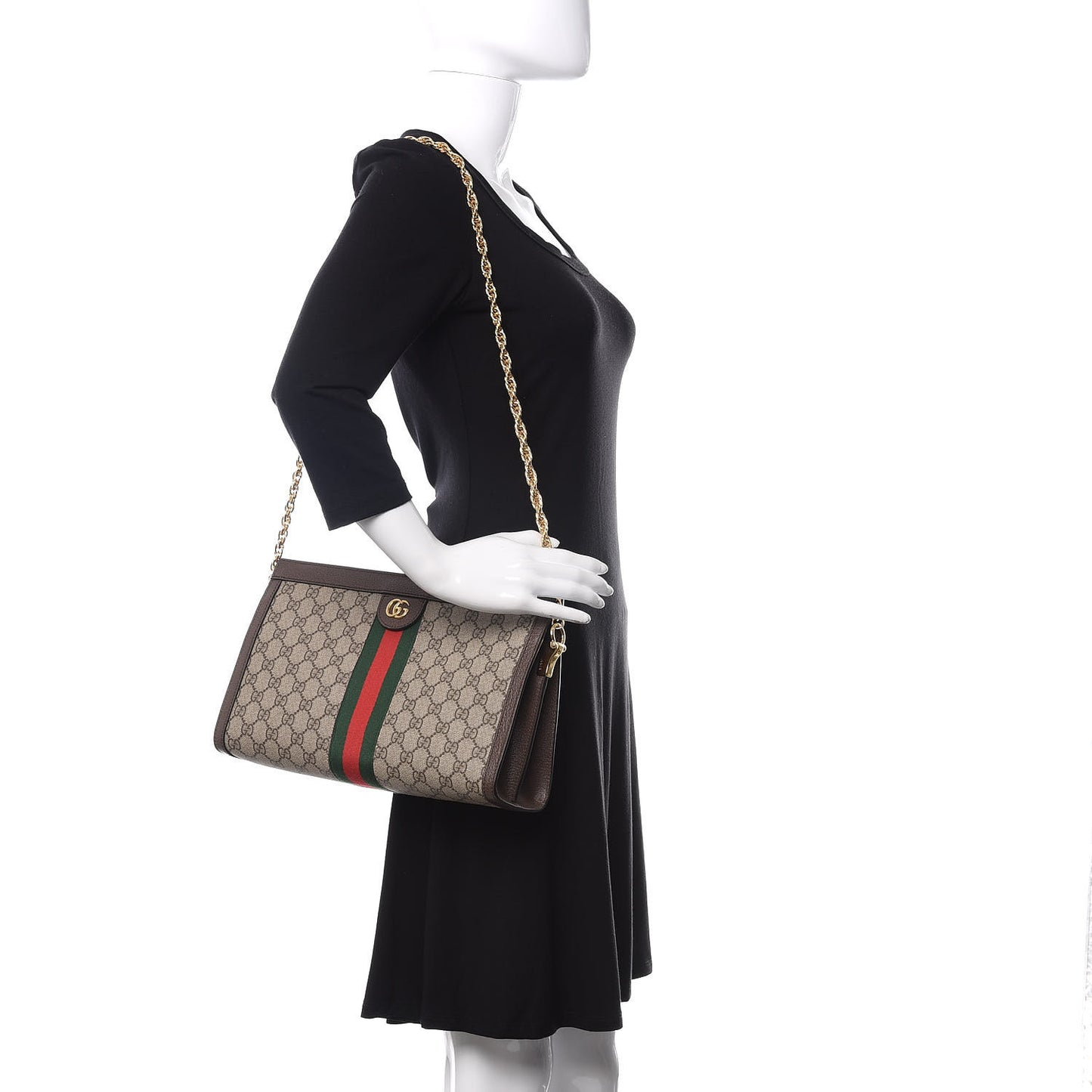 GG Supreme Monogram Web Medium Ophidia Chain Shoulder Bag Brown