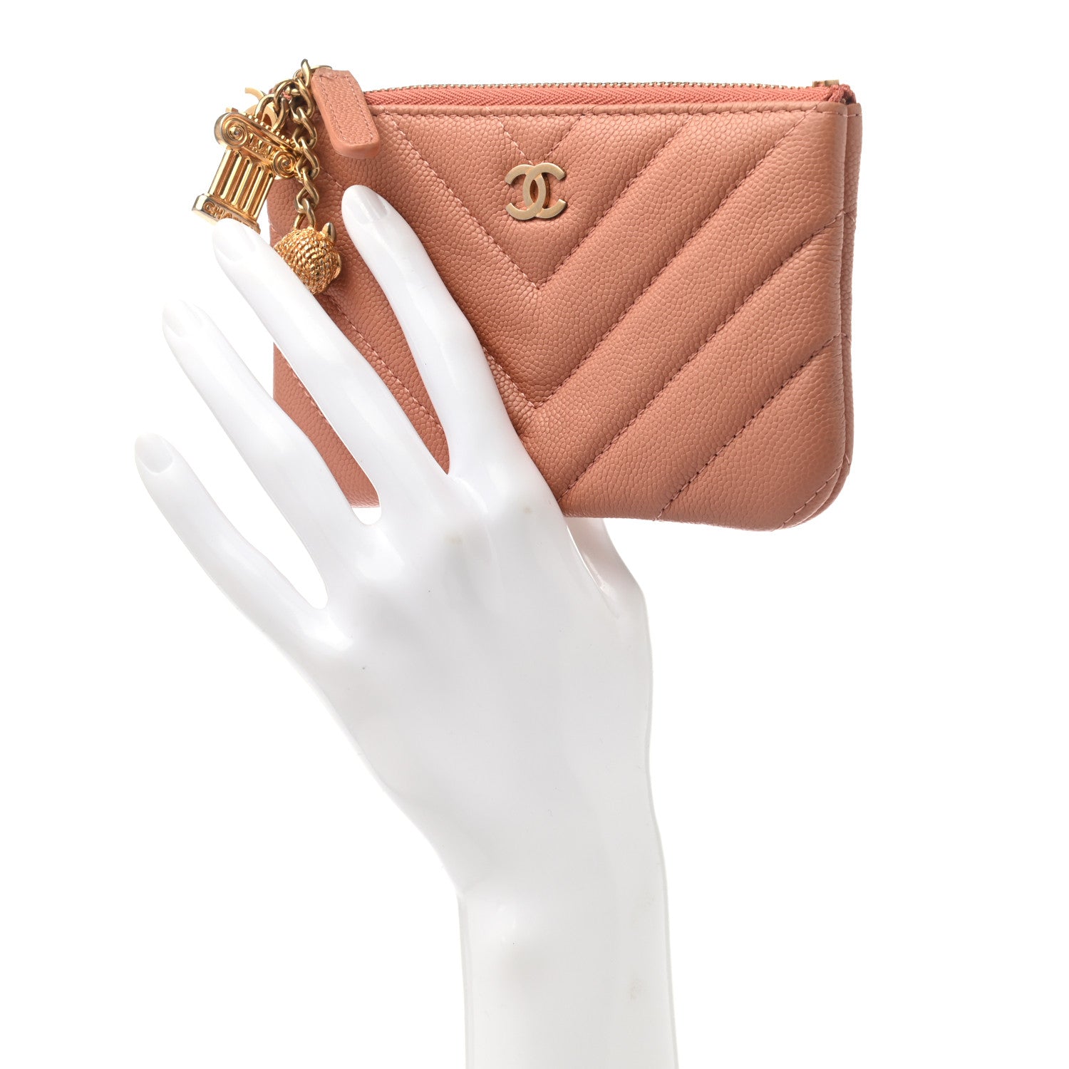 Chanel Caviar Chevron Quilted Small Ancient Greek Charms Cosmetic Case Dark Beige 2 of 8