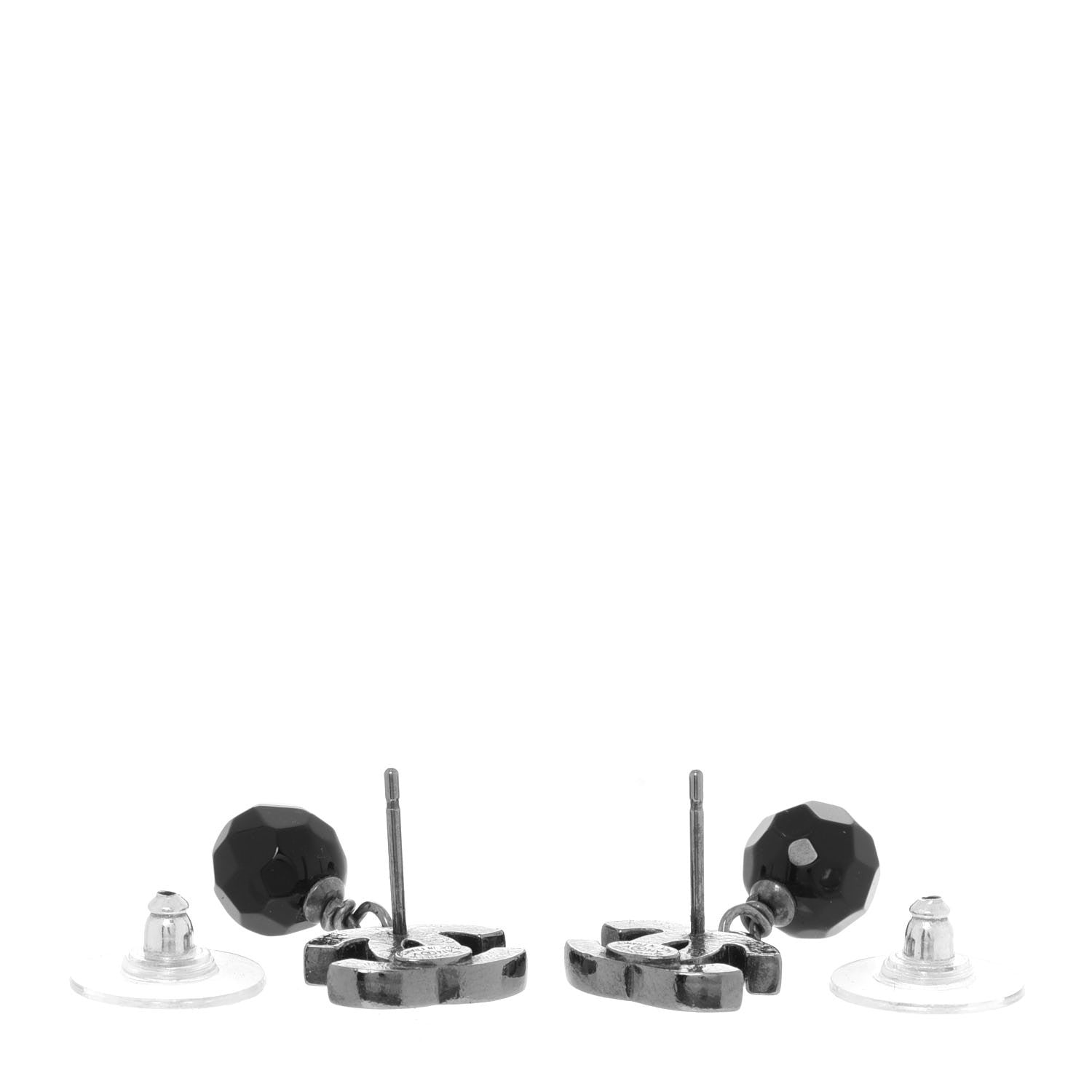 Chanel Beaded CC Drop Earrings Ruthenium Black 3 of 5