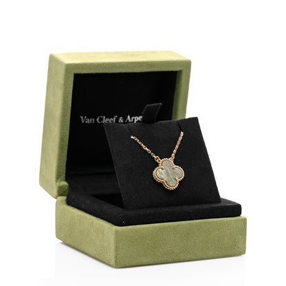 Van Cleef & Arpels 18K Rose Gold Gray Mother of Pearl Vintage Alhambra Pendant Necklace 6 of 7