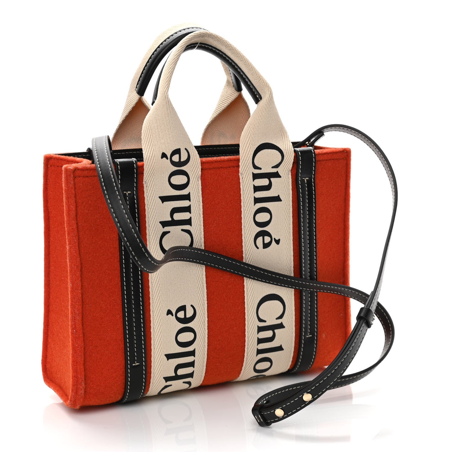 Chloe Felt Calfskin Small Woody Ribbon Tote With Strap Orange 2 of 9