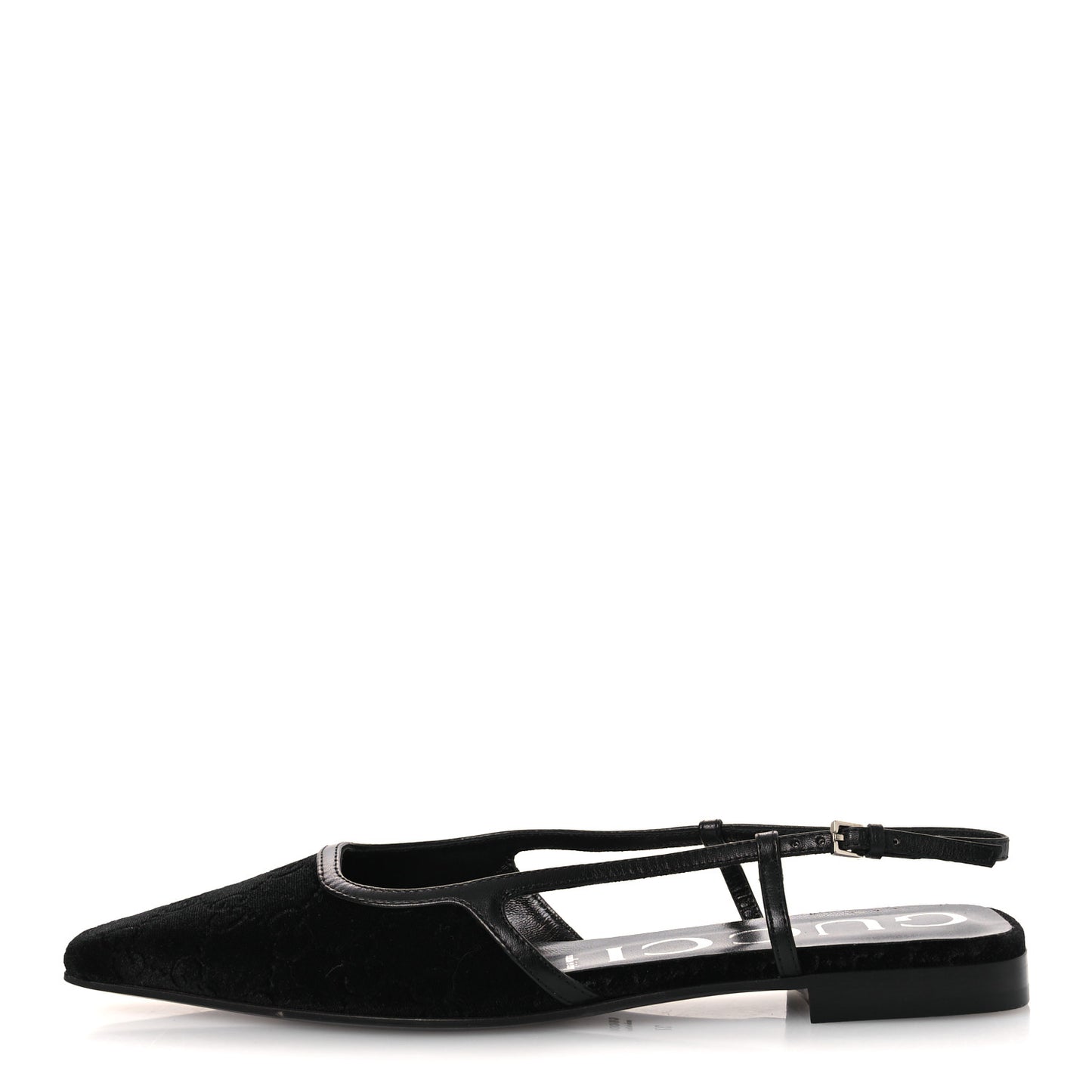 New Velvet Ashmir GG Monogram Malaga Kid Slingback Ballet Flats 37 Black