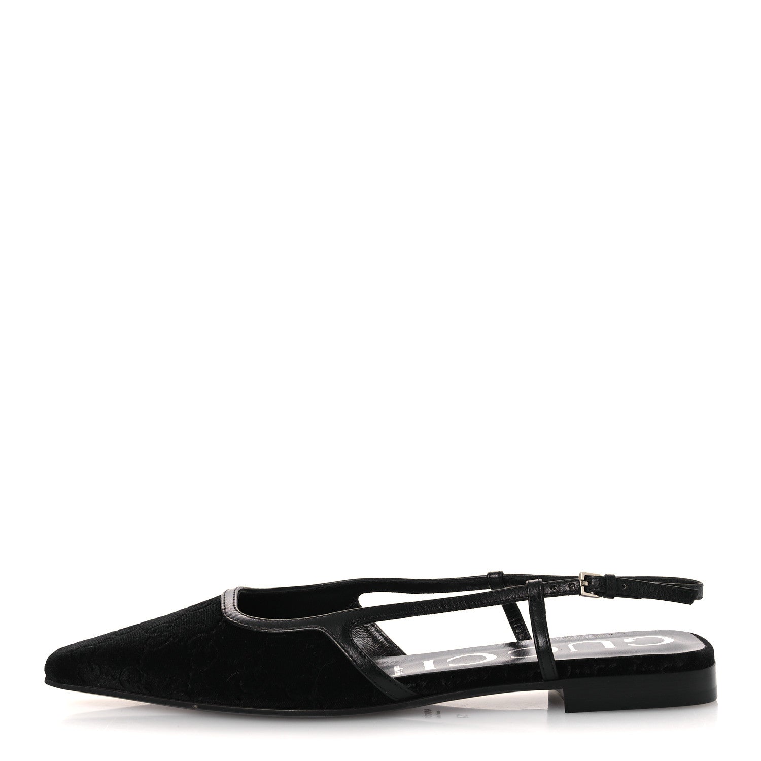Gucci New Velvet Ashmir GG Monogram Malaga Kid Slingback Ballet Flats 37 Black 1 of 10