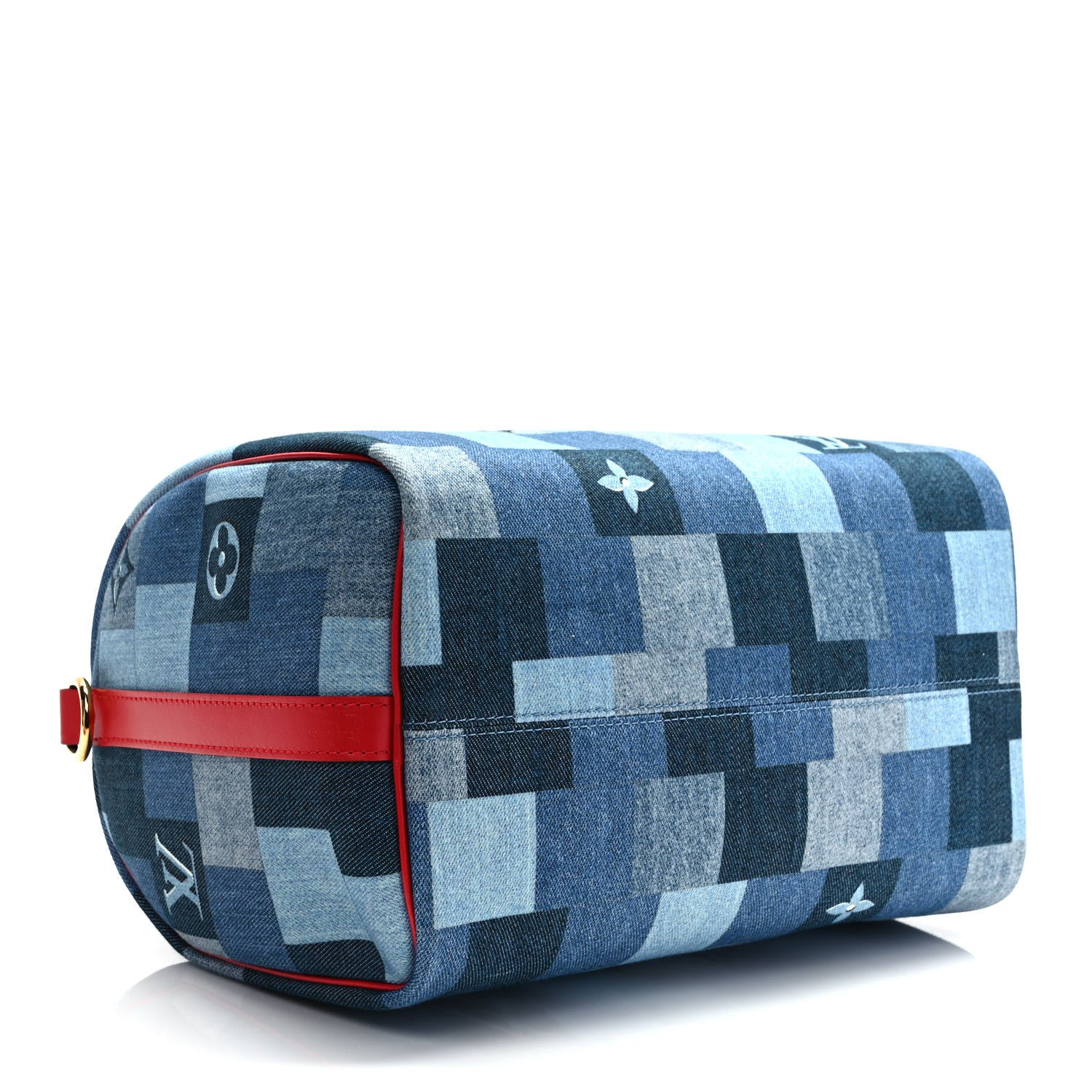 Louis Vuitton Denim Damier Monogram Patchwork Speedy Bandouliere 30 Blue Rouge 4 of 9