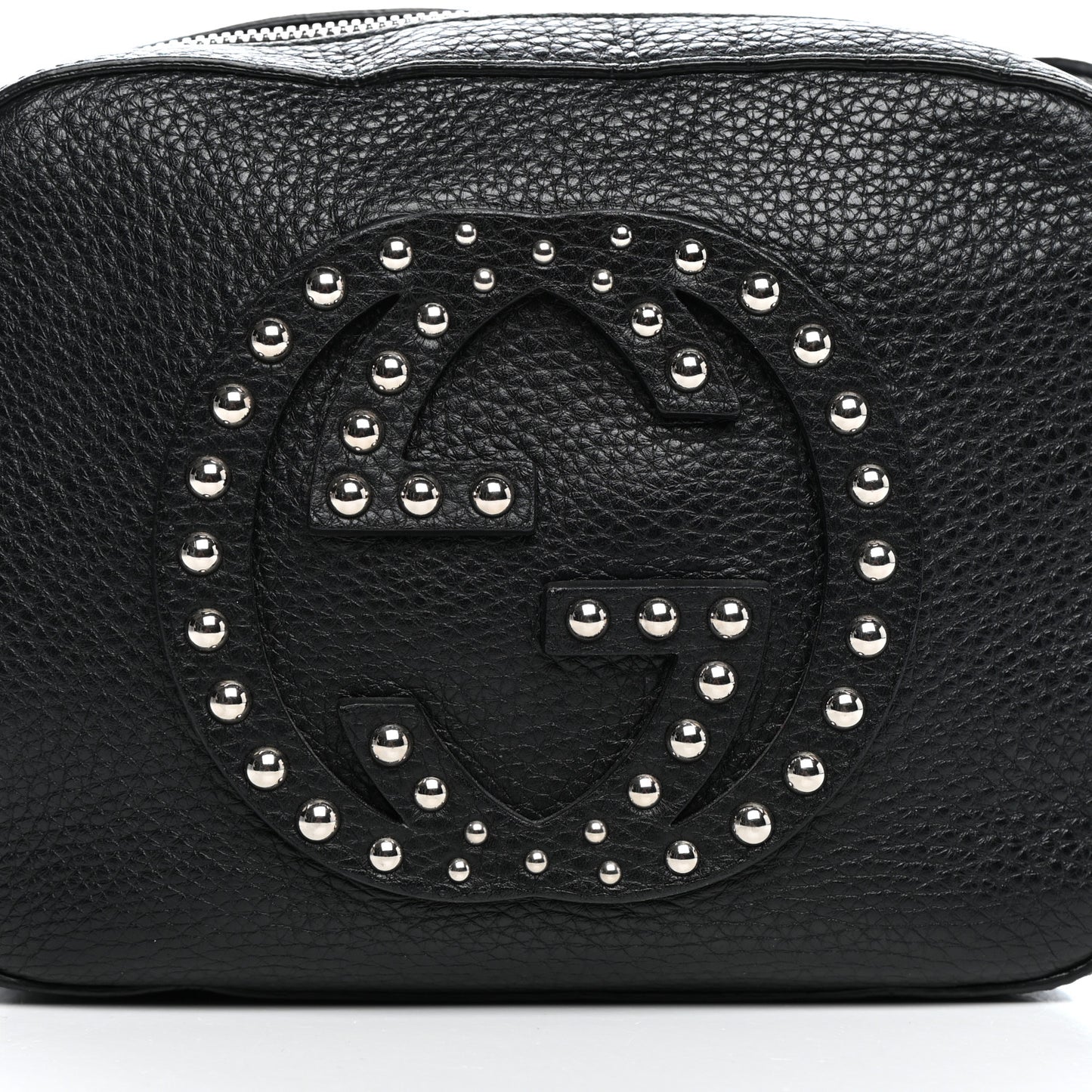 Pebbled Calfskin Studded Small Soho Disco Bag Black