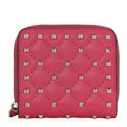 Valentino Garavani Nappa Rockstud Spike Compact Zip Around Wallet Shadow Pink 1 of 23