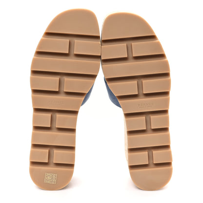 Hermes Suede Goatskin Cork Eze 30 Sandals  40 Bleu Grignon 6 of 10