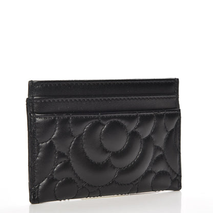 Chanel Lambskin Camellia Stitched Card Holder Black 3 of 9