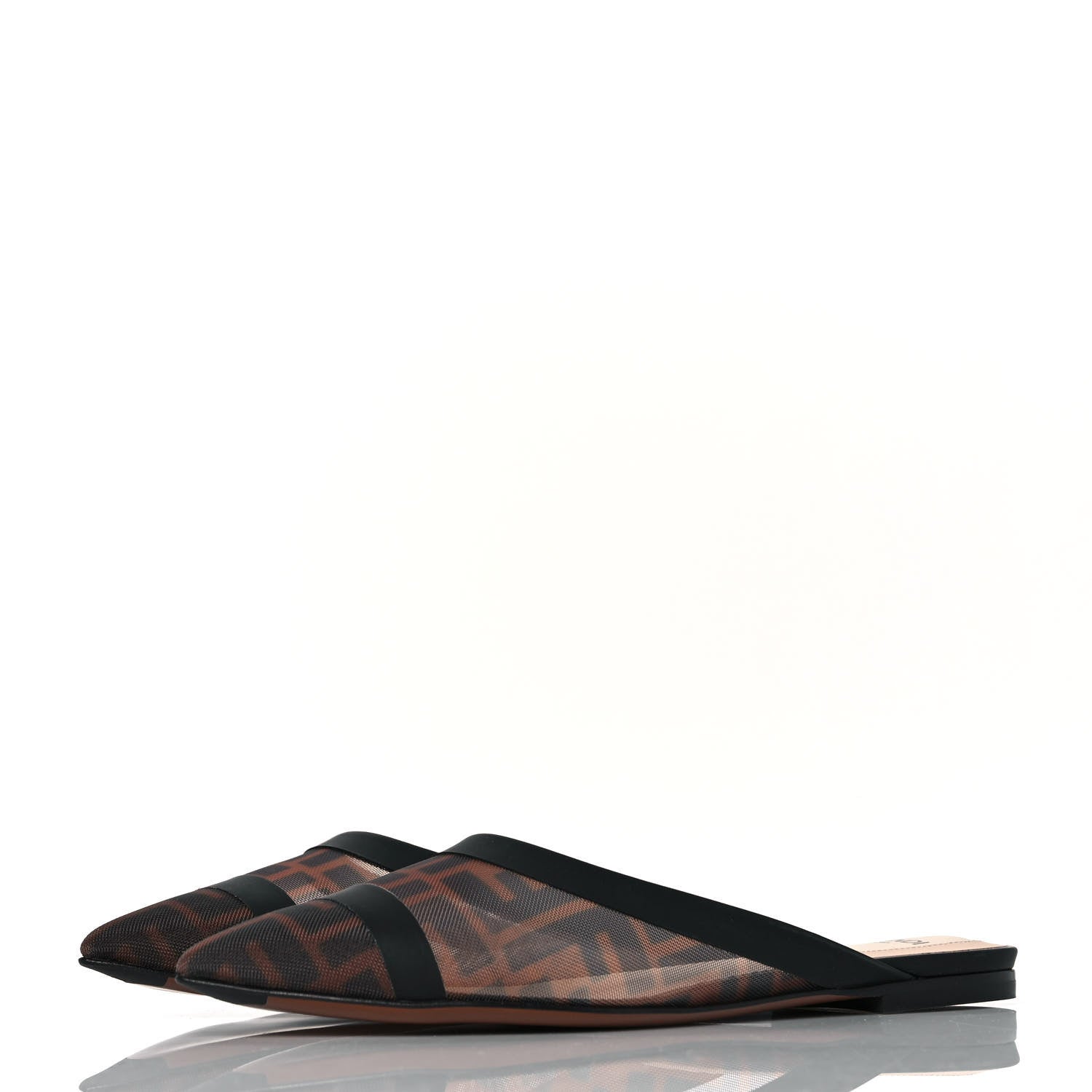 Fendi Technical Mesh Vitello FF Colibri Flat Mules 35 Tobacco Moro Black 3 of 8