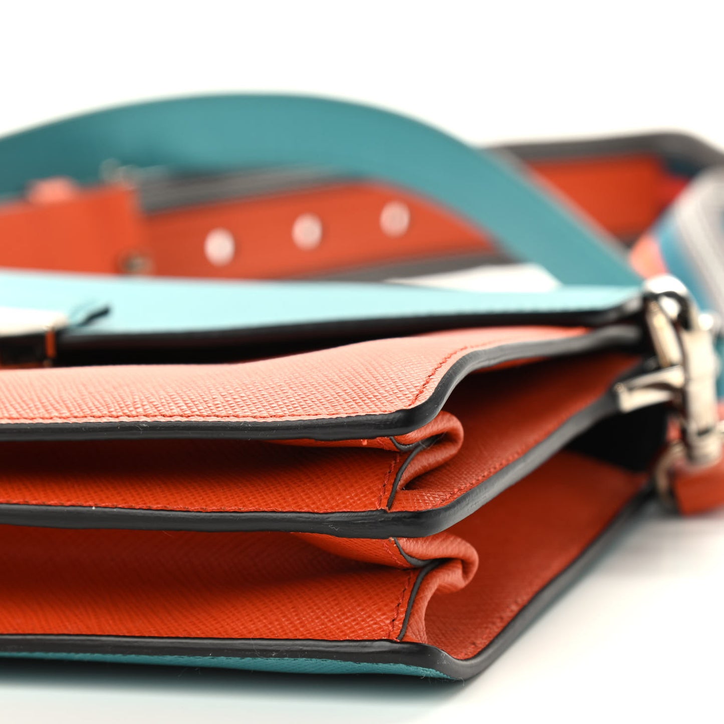 Saffiano Lux Bi-Color Sound Shoulder Bag Papaya Turchese
