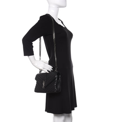 Saint Laurent Sheepskin Matelasse Chevron Monogram Medium College Bag Black 2 of 12