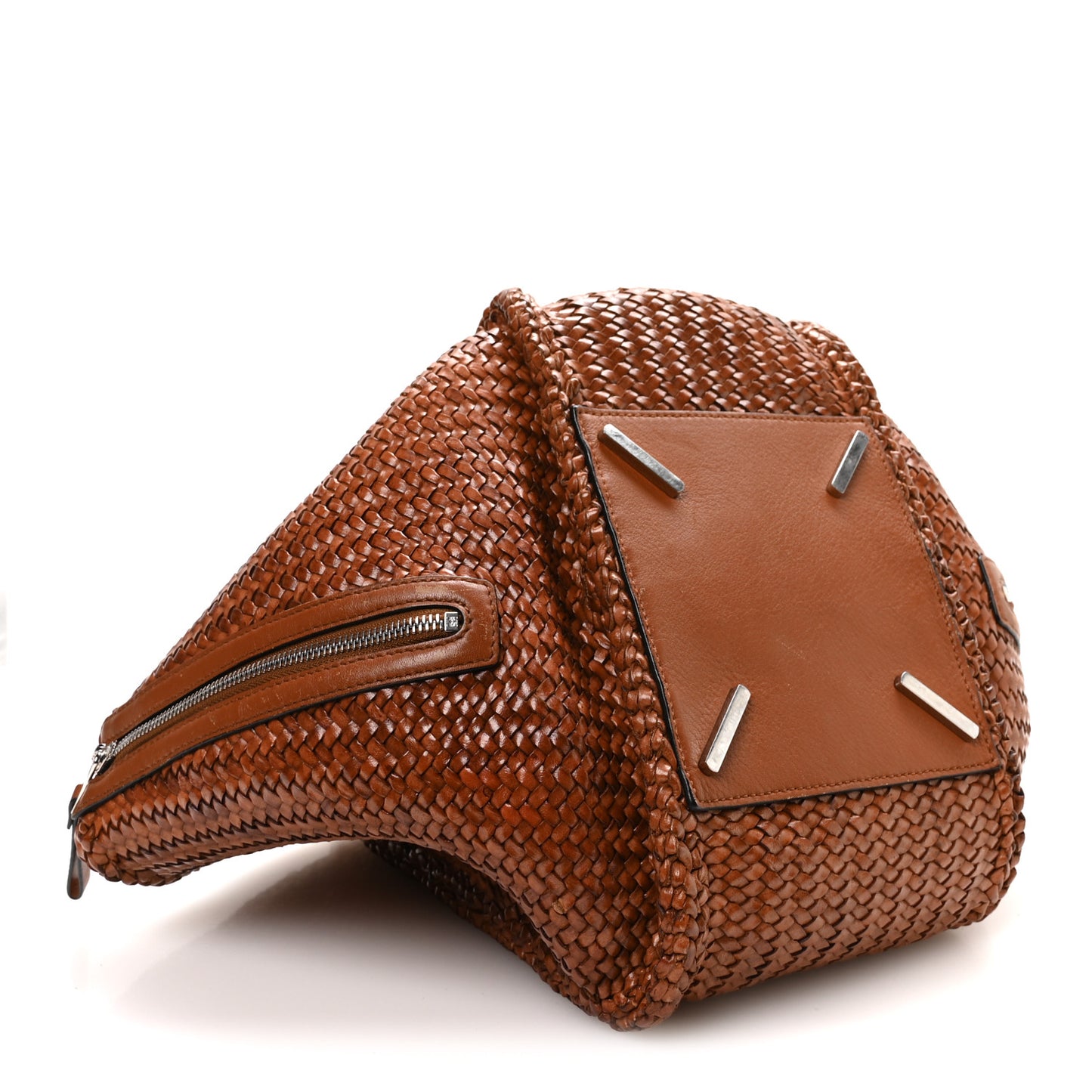 Calfskin Woven Medium Hammock Shoulder Bag Tan