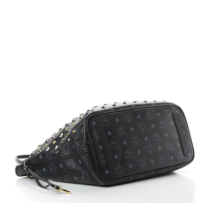 MCM Visetos Studded Medium Bi-Color Shopper Tote Black Cognac 5 of 15