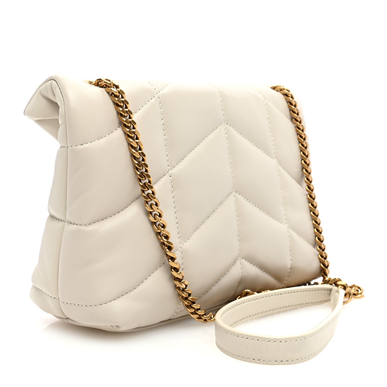 Saint Laurent Lambskin Quilted Toy Loulou Puffer Monogram Chain Satchel Crema Soft 3 of 9