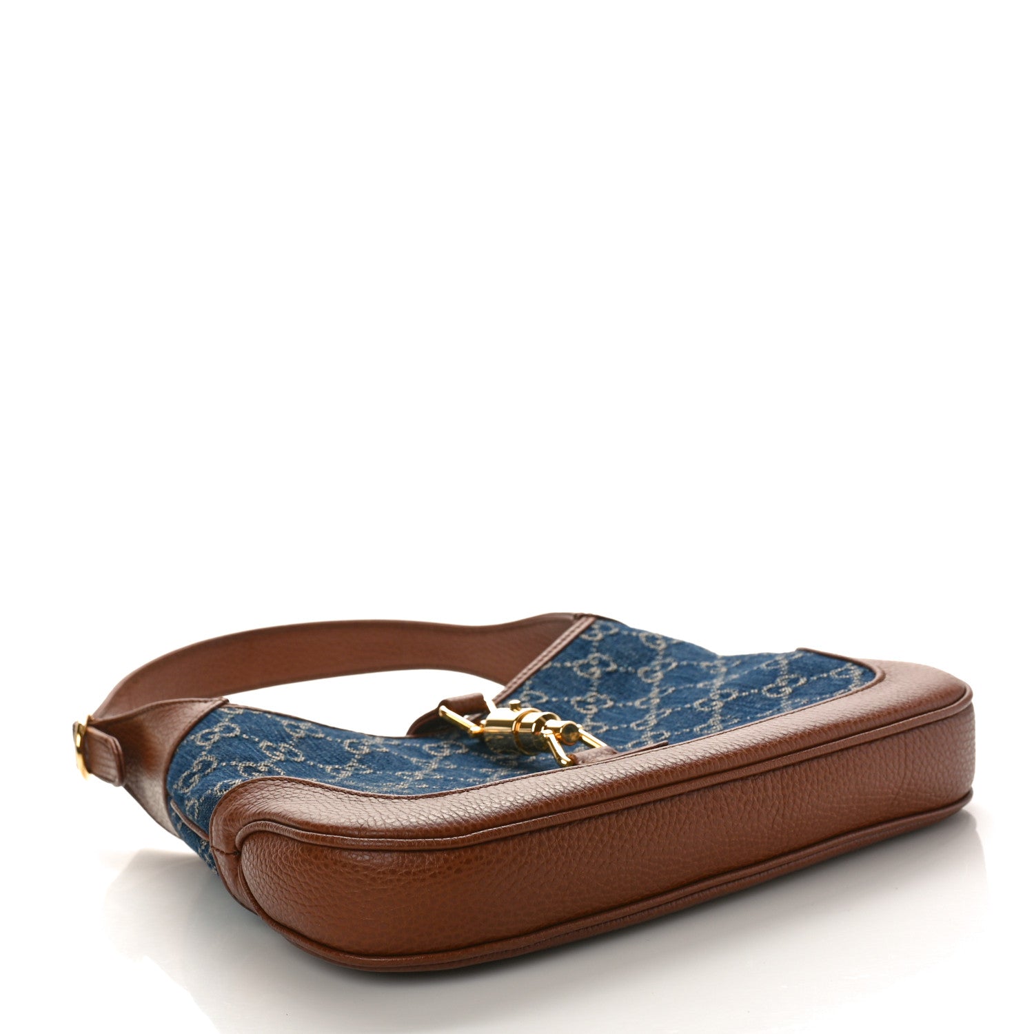 Gucci New Denim GG Monogram Calfskin Small Jackie 1961 Hobo Blue Tea Cuir 4 of 10