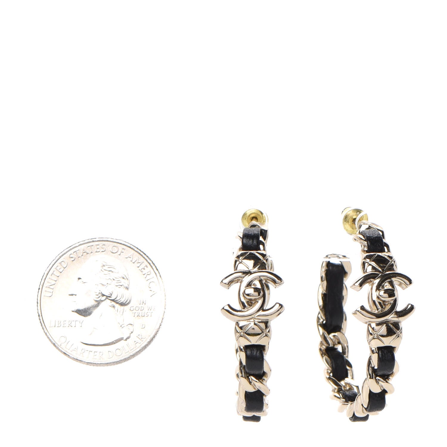 Chanel Lambskin CC Turnlock Chain Hoop Earrings Gold Black 2 of 4