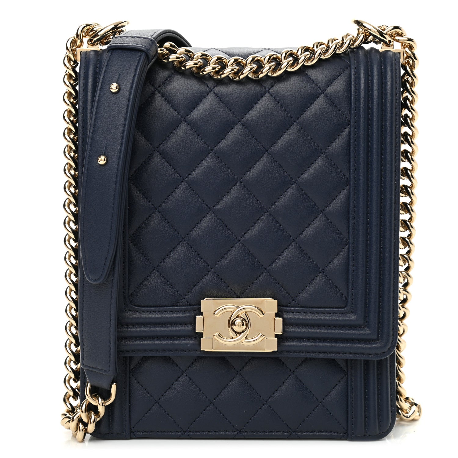 Chanel Calfskin Quilted North South Boy Flap Navy 1 of 10