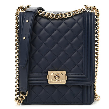 Chanel Calfskin Quilted North South Boy Flap Navy 1 of 10