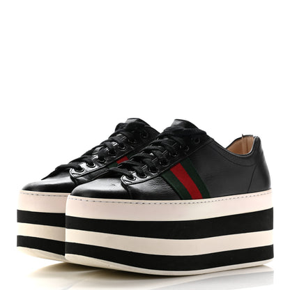 Gucci Malaga Kid Peggy Platform Sneakers 37 Black White 3 of 11