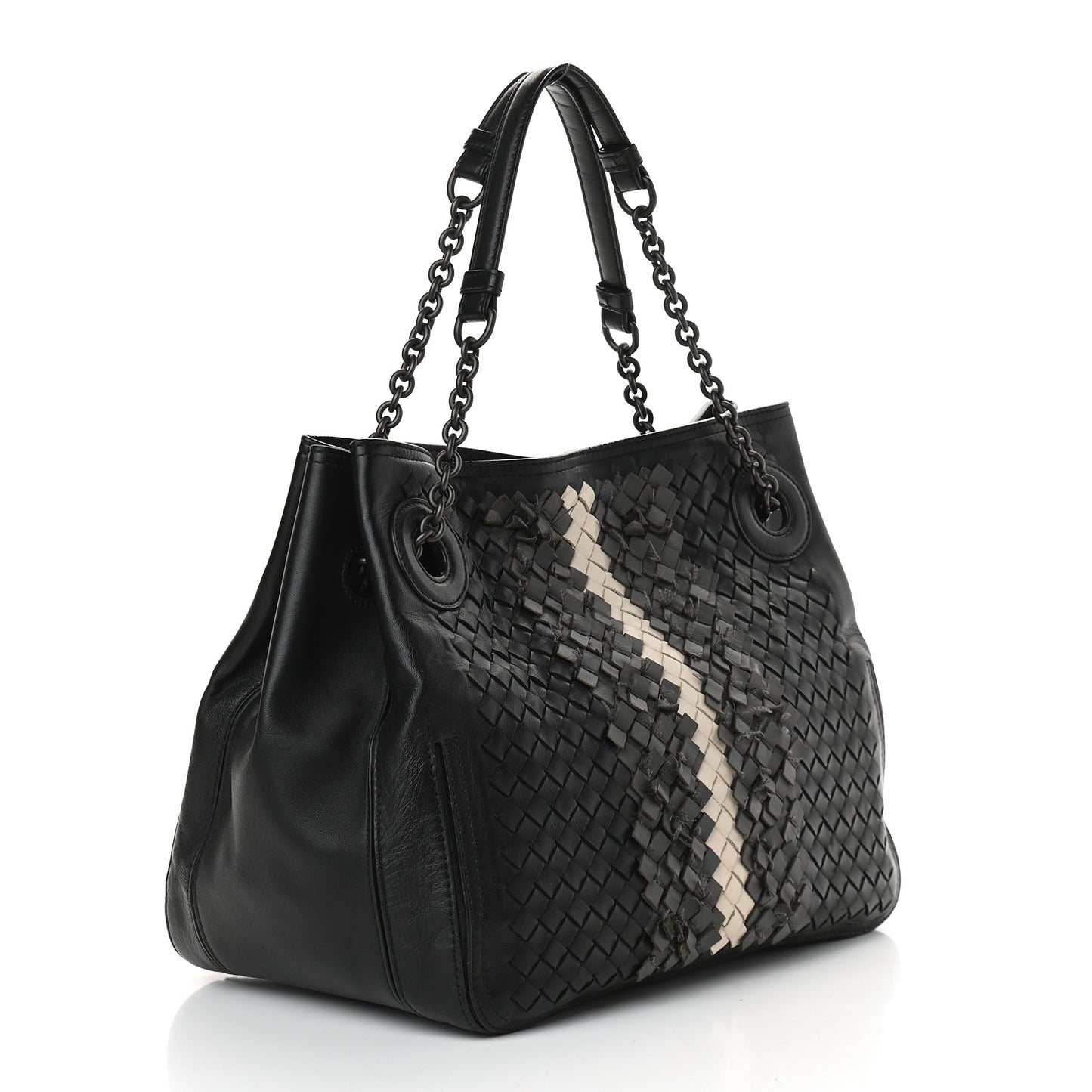 Nappa Intrecciato Frayed Accordion Shoulder Bag Black