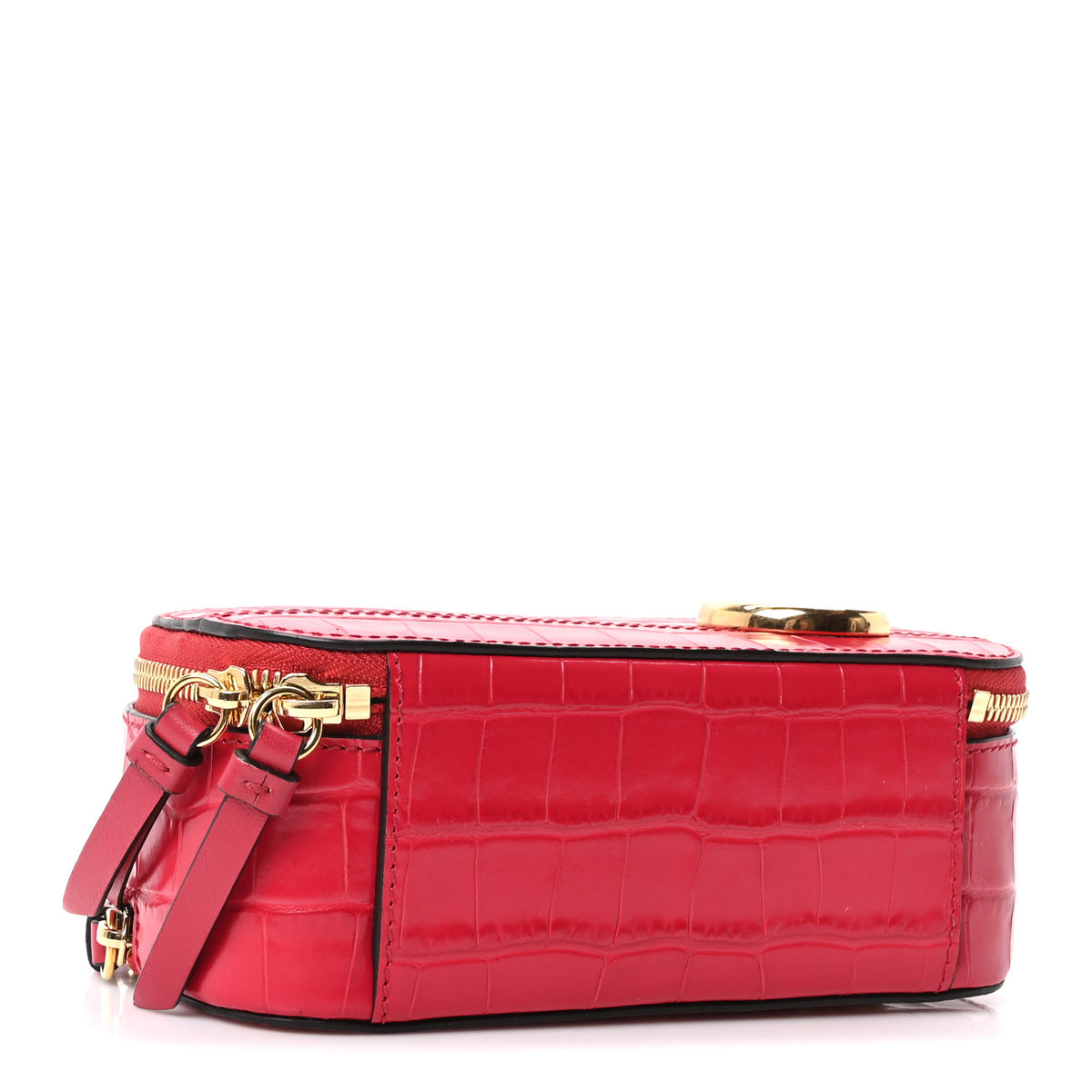 Calfskin Crocodile Embossed Mini C Vanity Bag Red