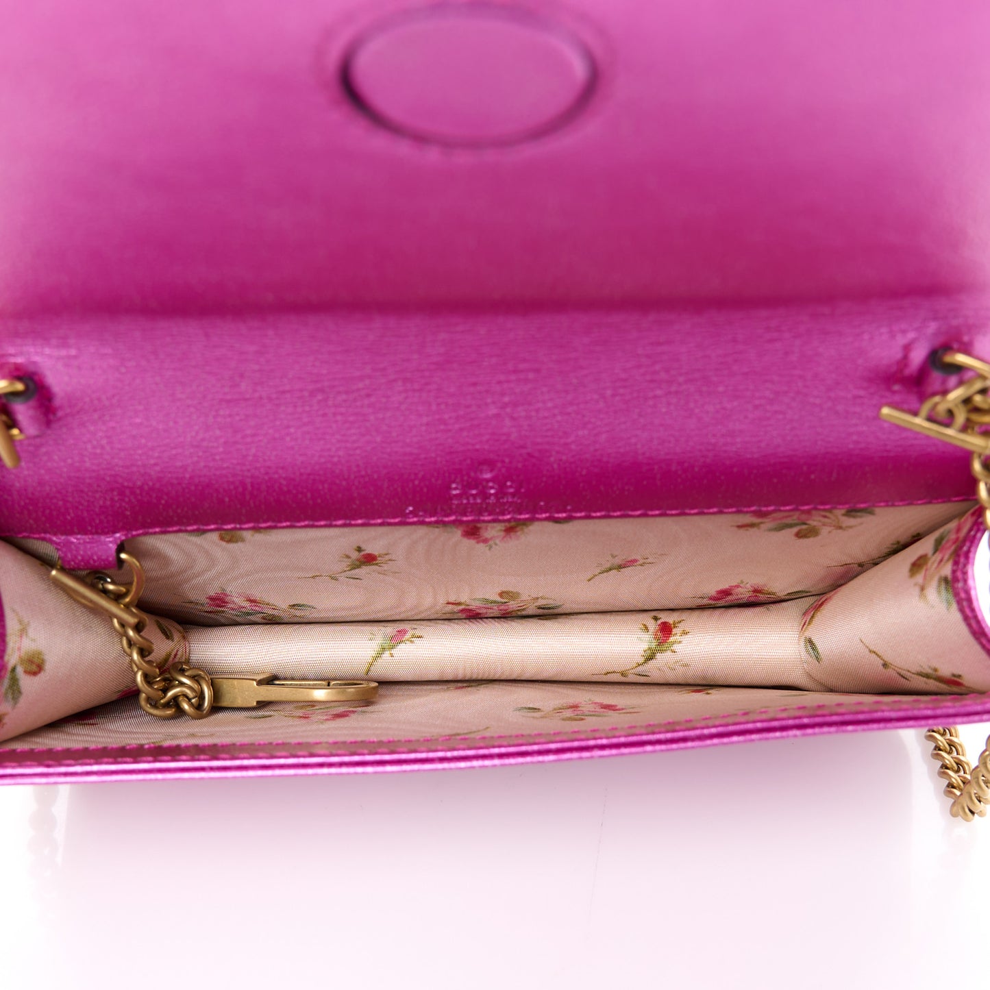 Metallic Calfskin Matelasse Crystal GG Marmont Mini Bag Fuchsia