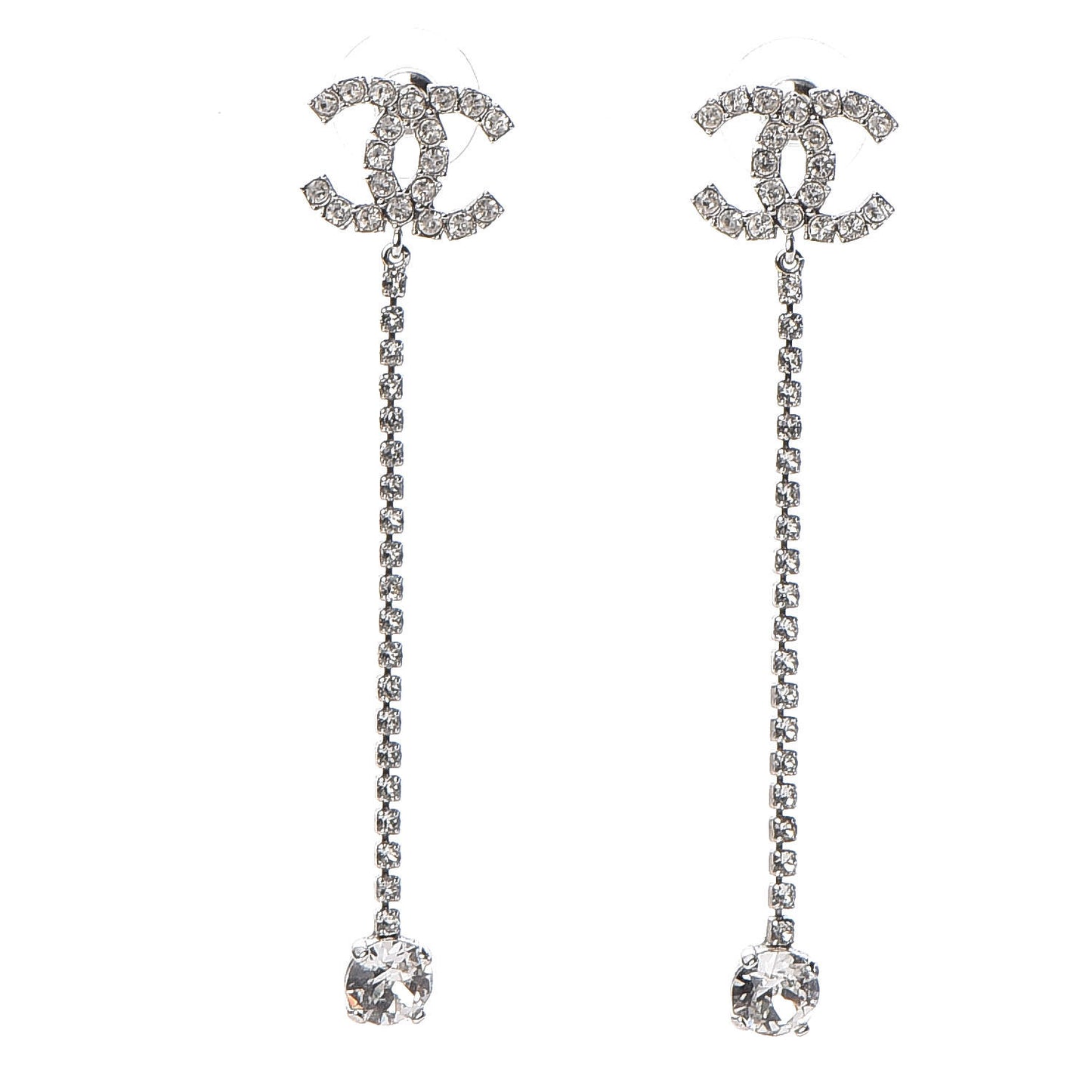 Crystal CC Drop Earrings Silver