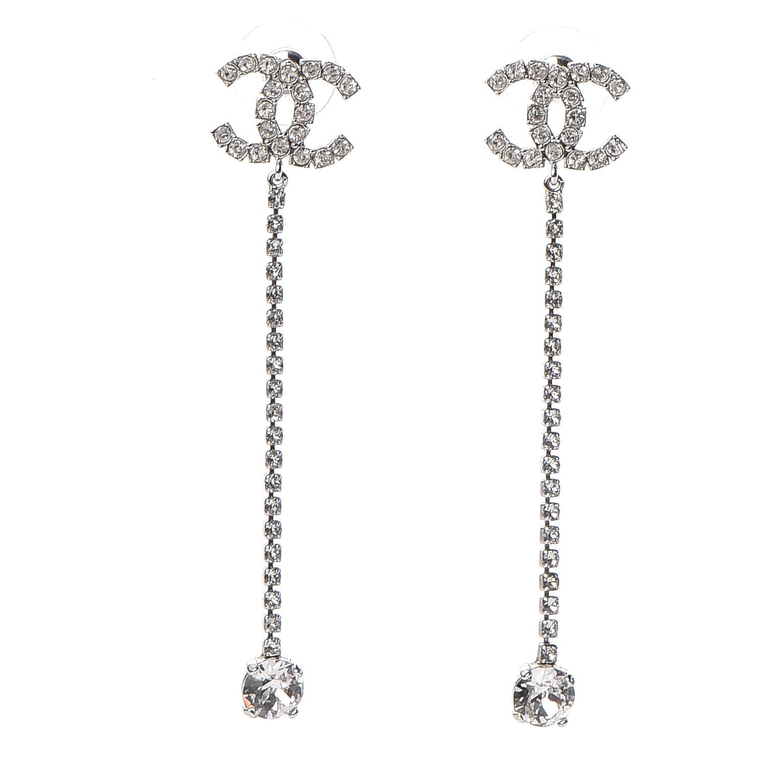 Chanel Crystal CC Drop Earrings Silver 1 of 4