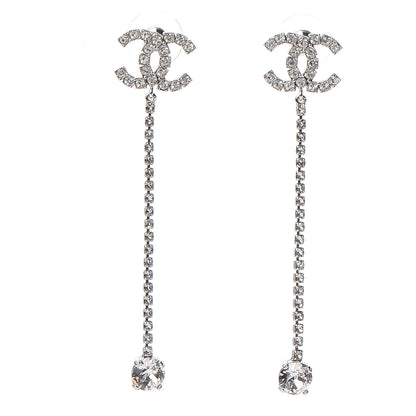 Chanel Crystal CC Drop Earrings Silver 1 of 4