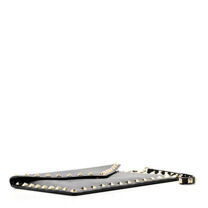 Valentino Garavani Pebbled Calfskin Medium Rockstud Envelope Flat Wristlet Pouch Black 4 of 8