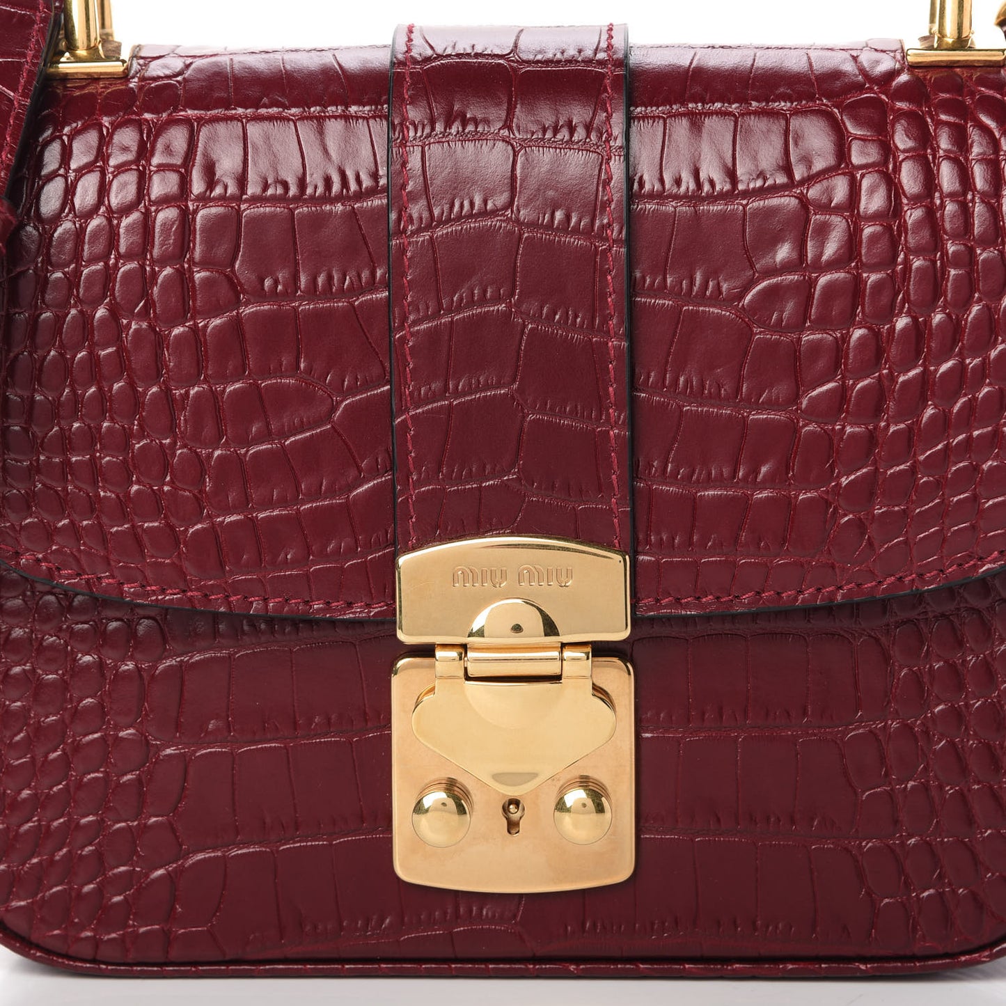 Crocodile Print Calfskin Top Handle Bag Rubino