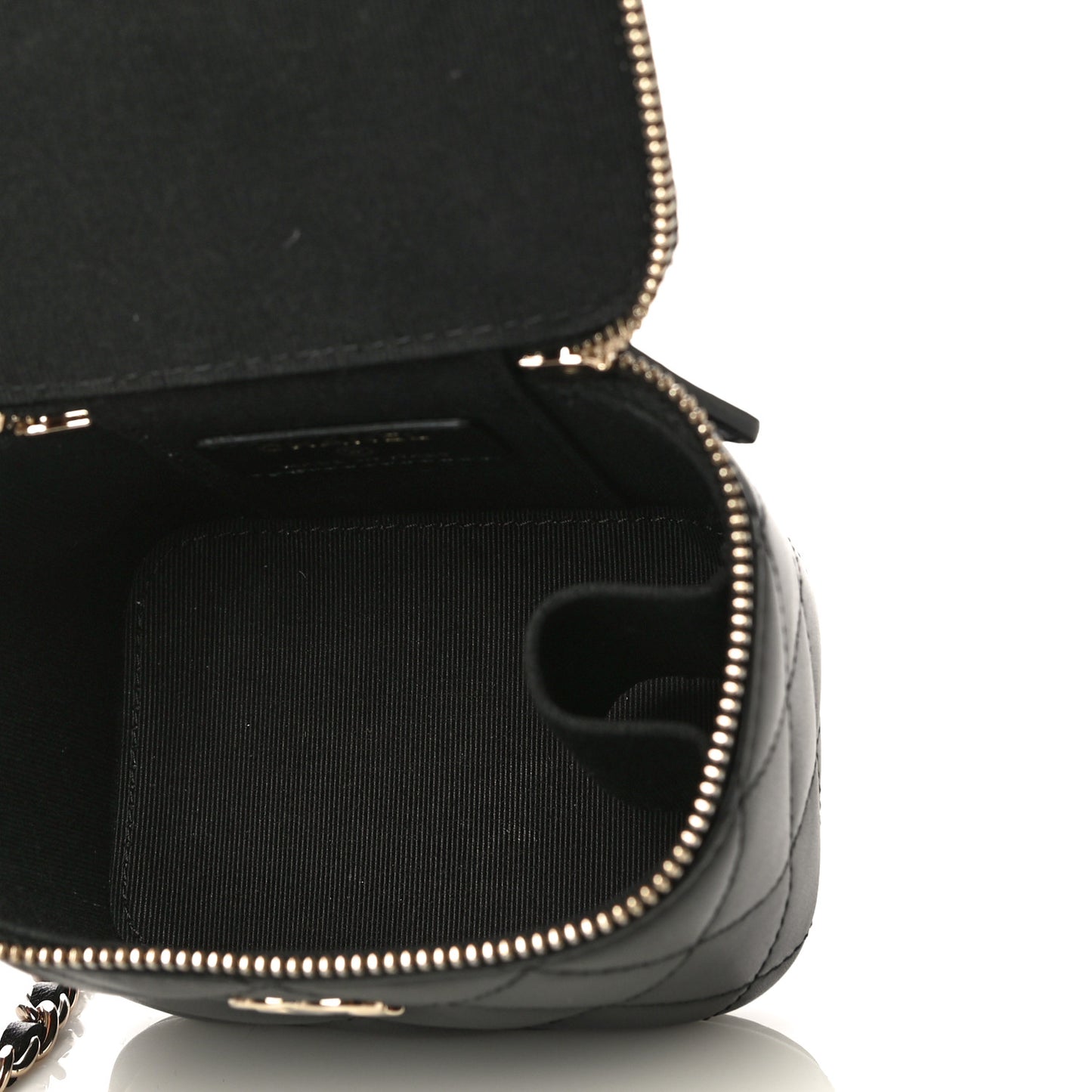 Lambskin Quilted Top Handle Mini Vanity Case With Chain Black