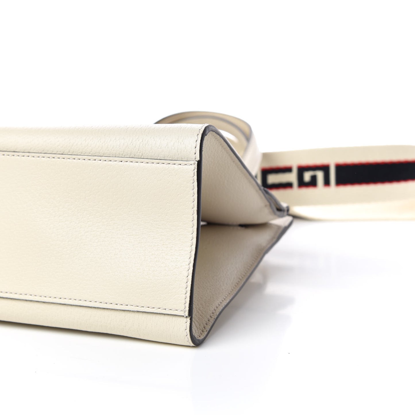 Grained Calfskin Web Stripe Butterfly Medium Totem Top Handle Bag White