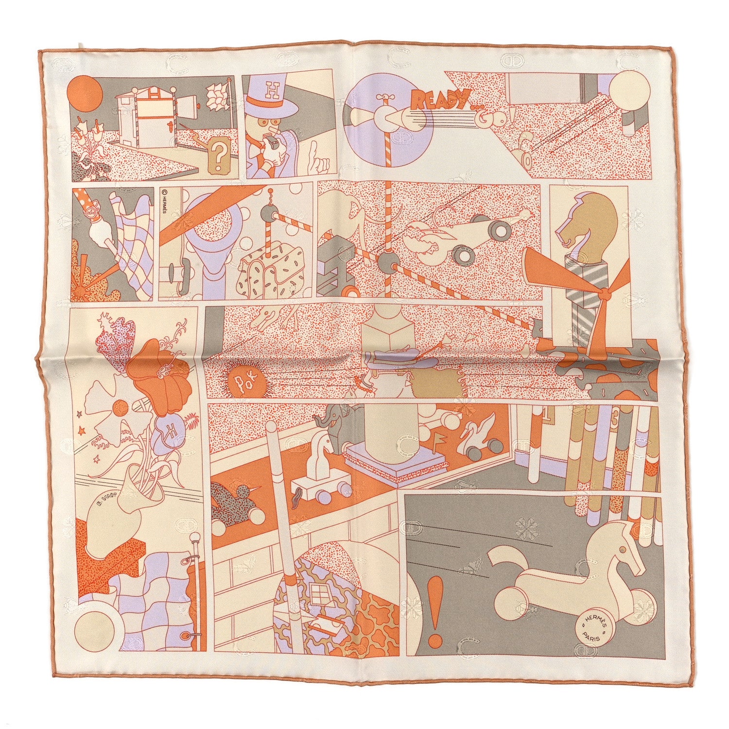 Hermes Silk Ready...Go! Scarf 45 Abricot White Tourterelle 1 of 3