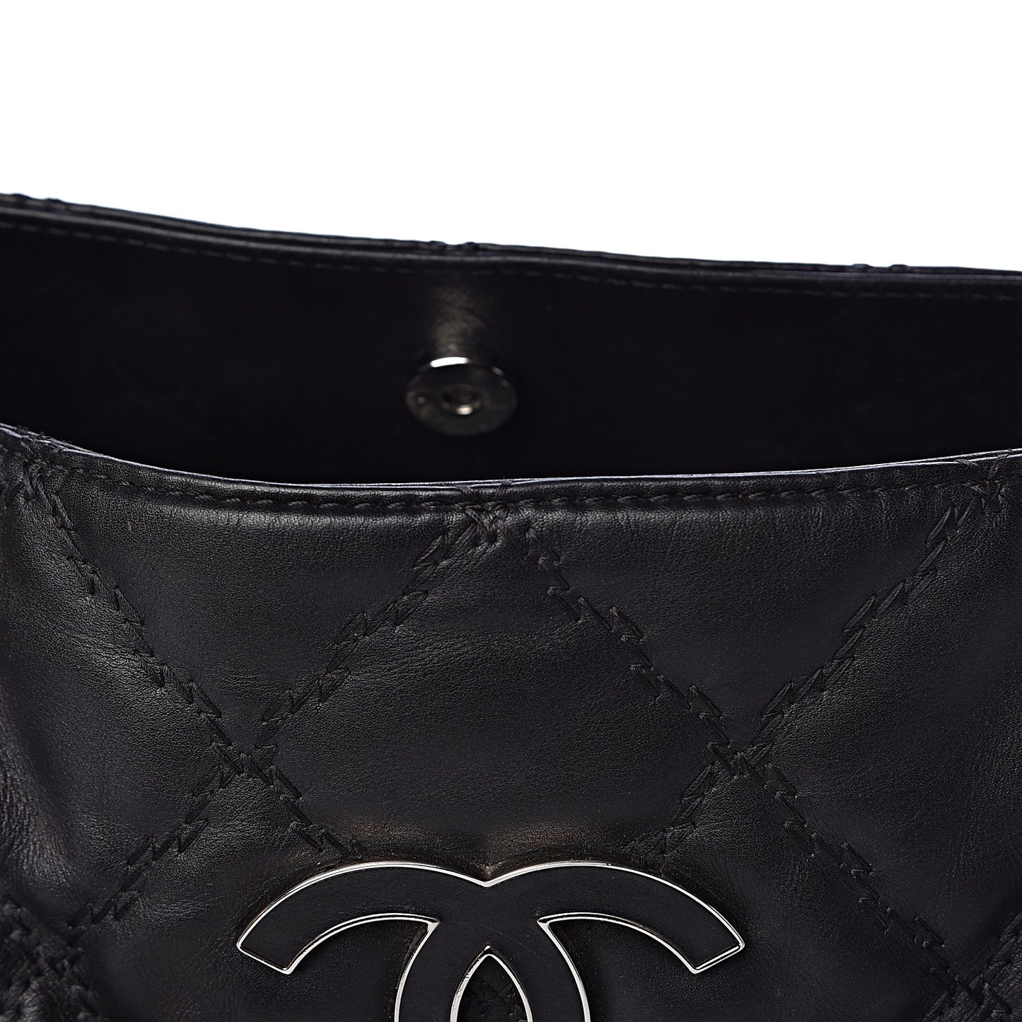 Calfskin Double Stitch Large Hamptons Shopping Tote Black